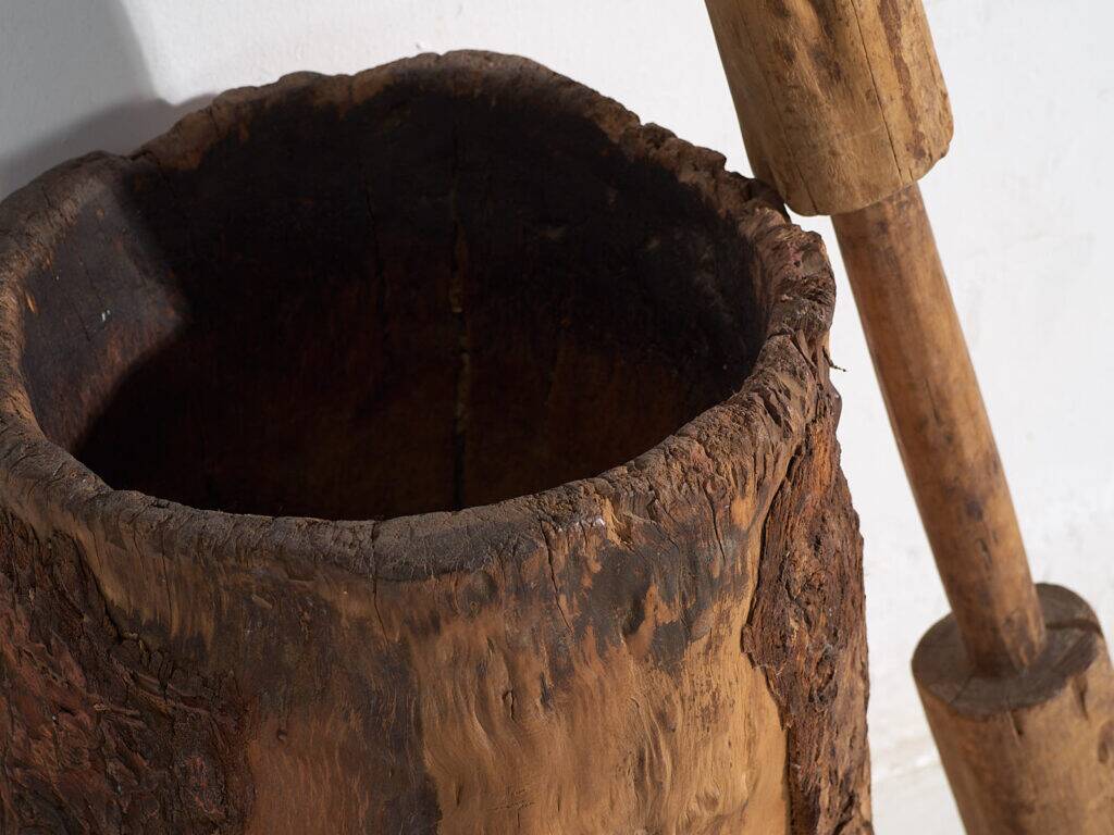 Large antique wabi-sabi style mortar and pestle (c.1920) #78
