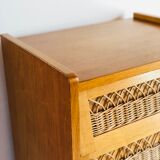 Chest of drawers vintage wood and wicker feet compass