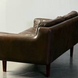 2-seater sofa in brown leather, Illum Wikkelso for Holger Christiansen