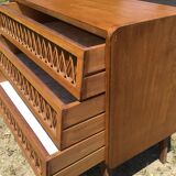 Vintage wood and rattan chest of drawers