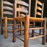 Set of 4 straw-covered brutalist chairs by George Robert