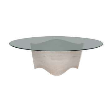 Travertine and glass dining table