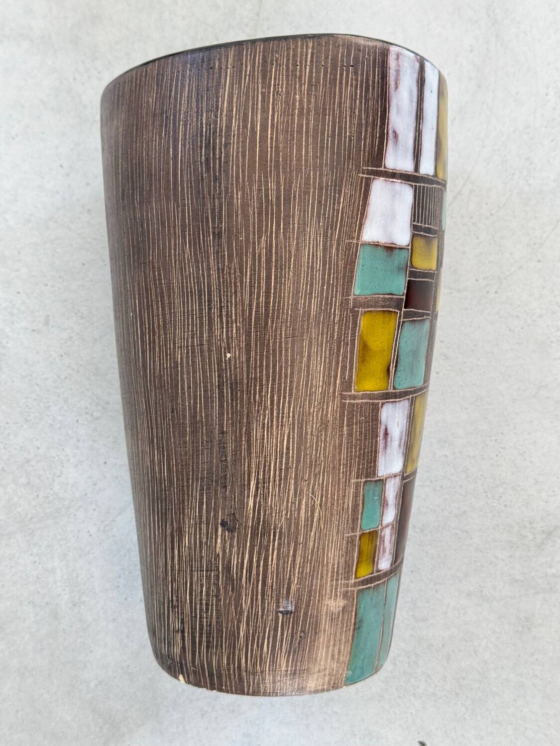 Vintage ceramic vase with abstract decor, Vallauris circa 1960