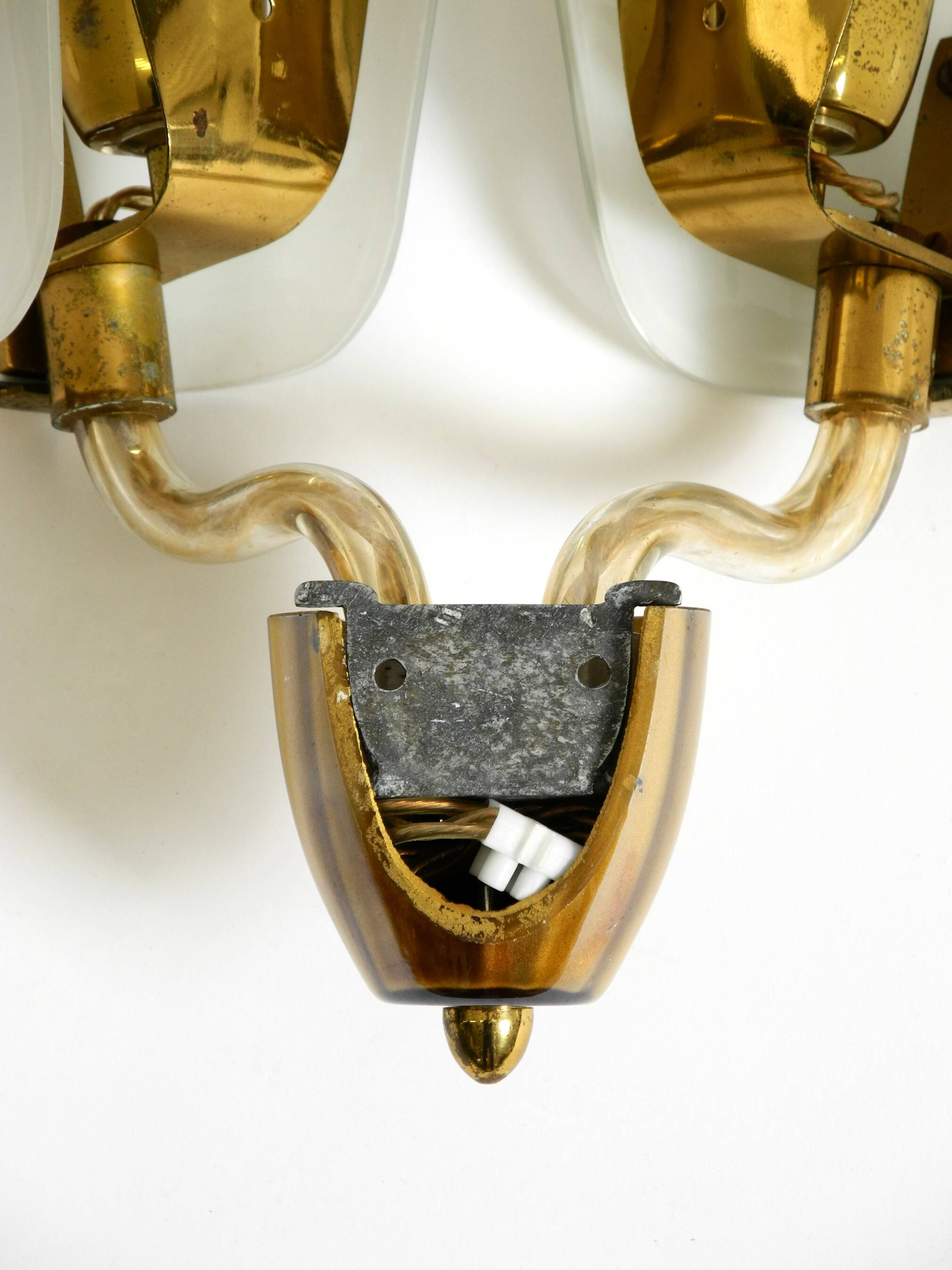 Beautiful large Mid Century Modern wall lamp made of brass and glass