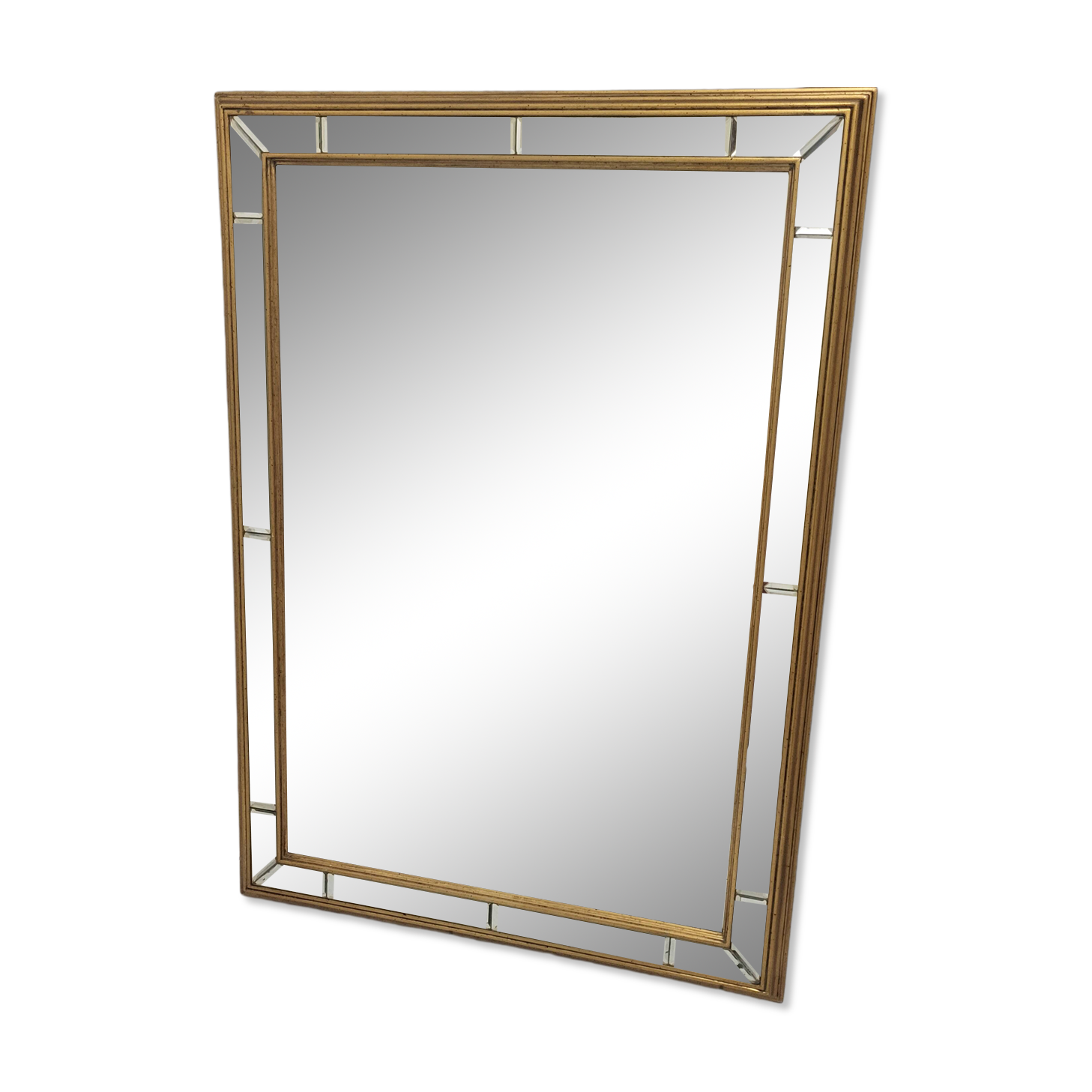Miroir doré et biseauté à parecloses DeKnudt, Belgique 1960-70