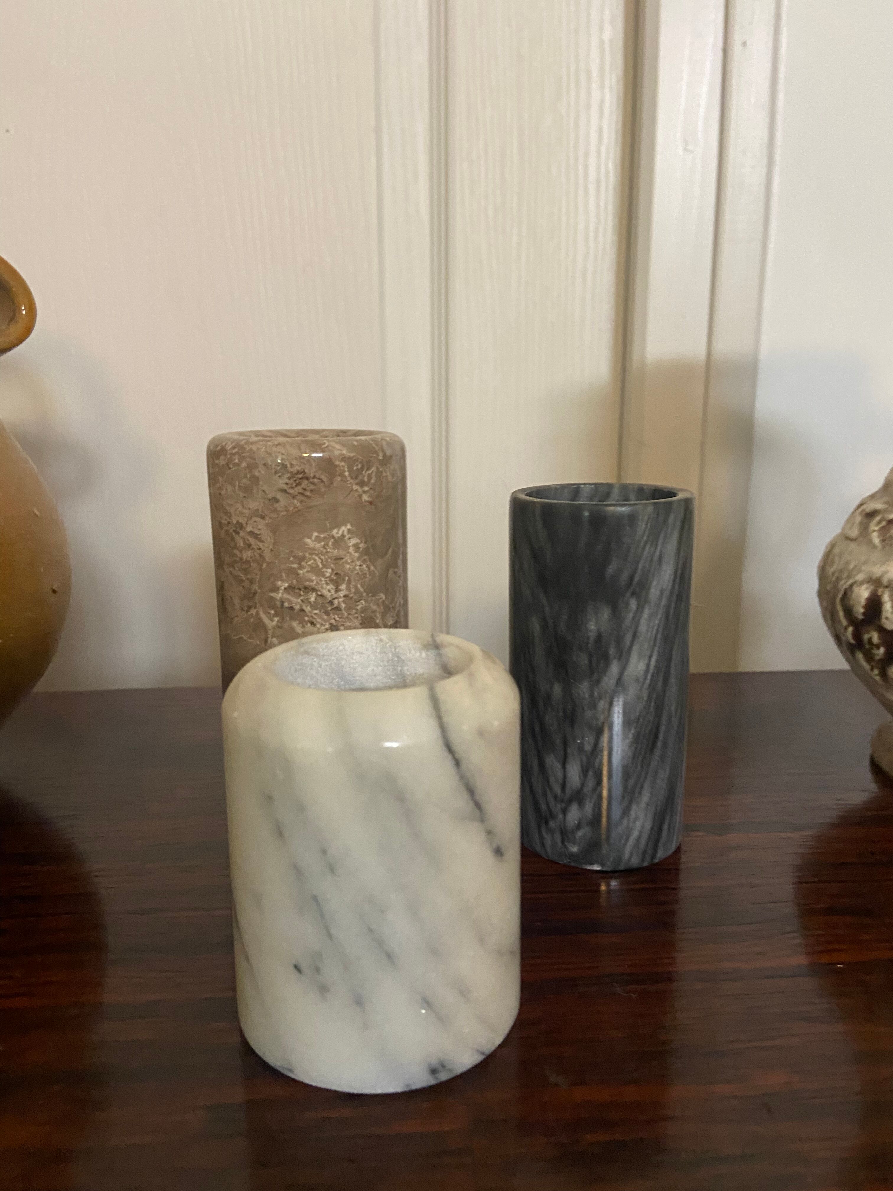 Series of 3 vintage marble candle holders