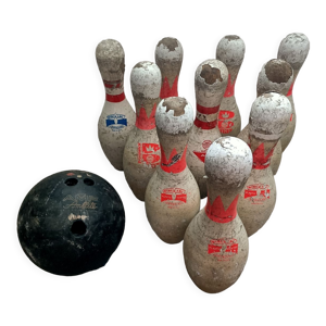 Ancien jeu de 10 quilles de bowling