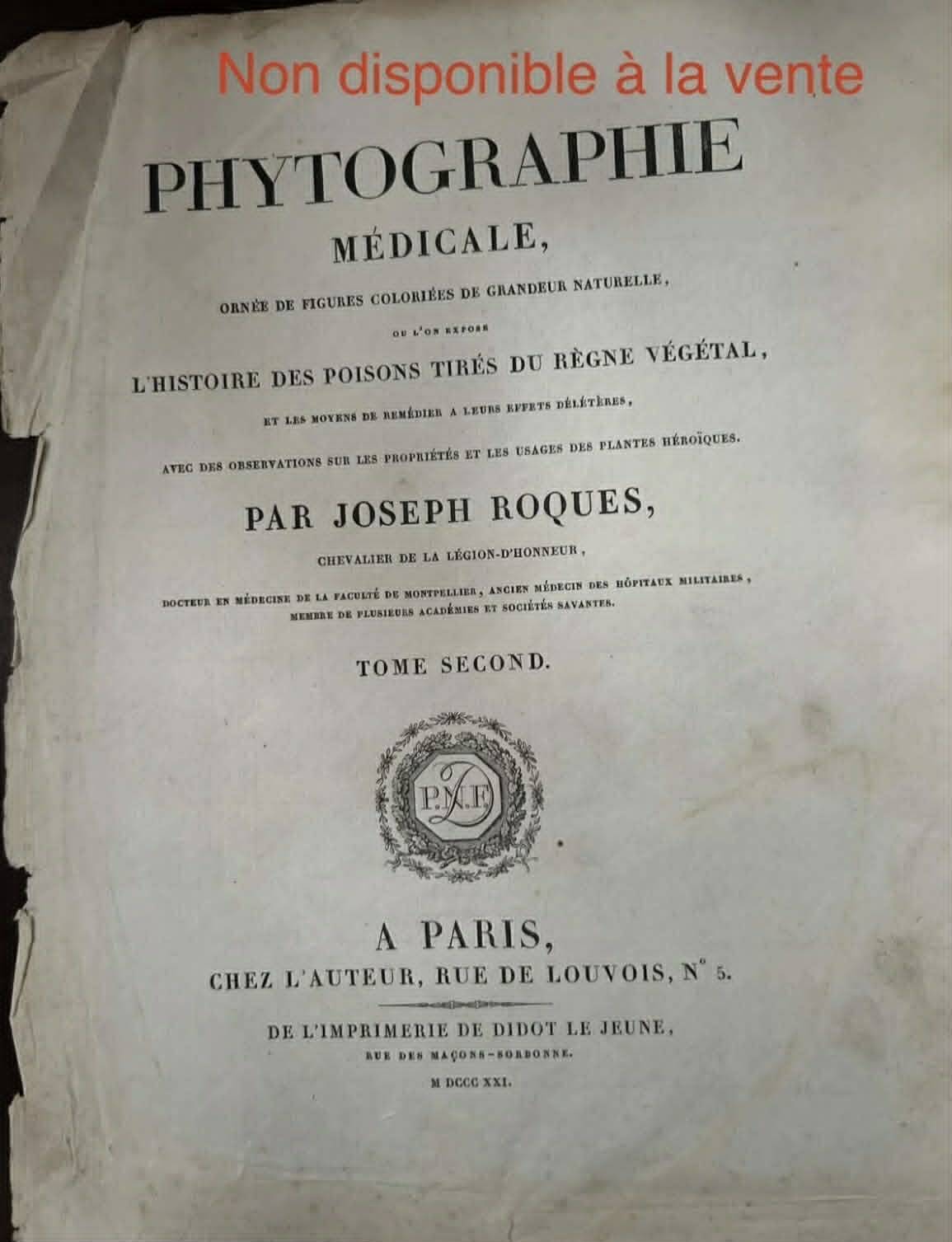 Phytographie médicale, pivoine officinale ,peint à la main, joseph roques 1