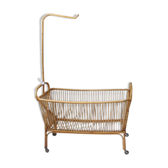 Vintage rattan/wicker cradle with gooseneck