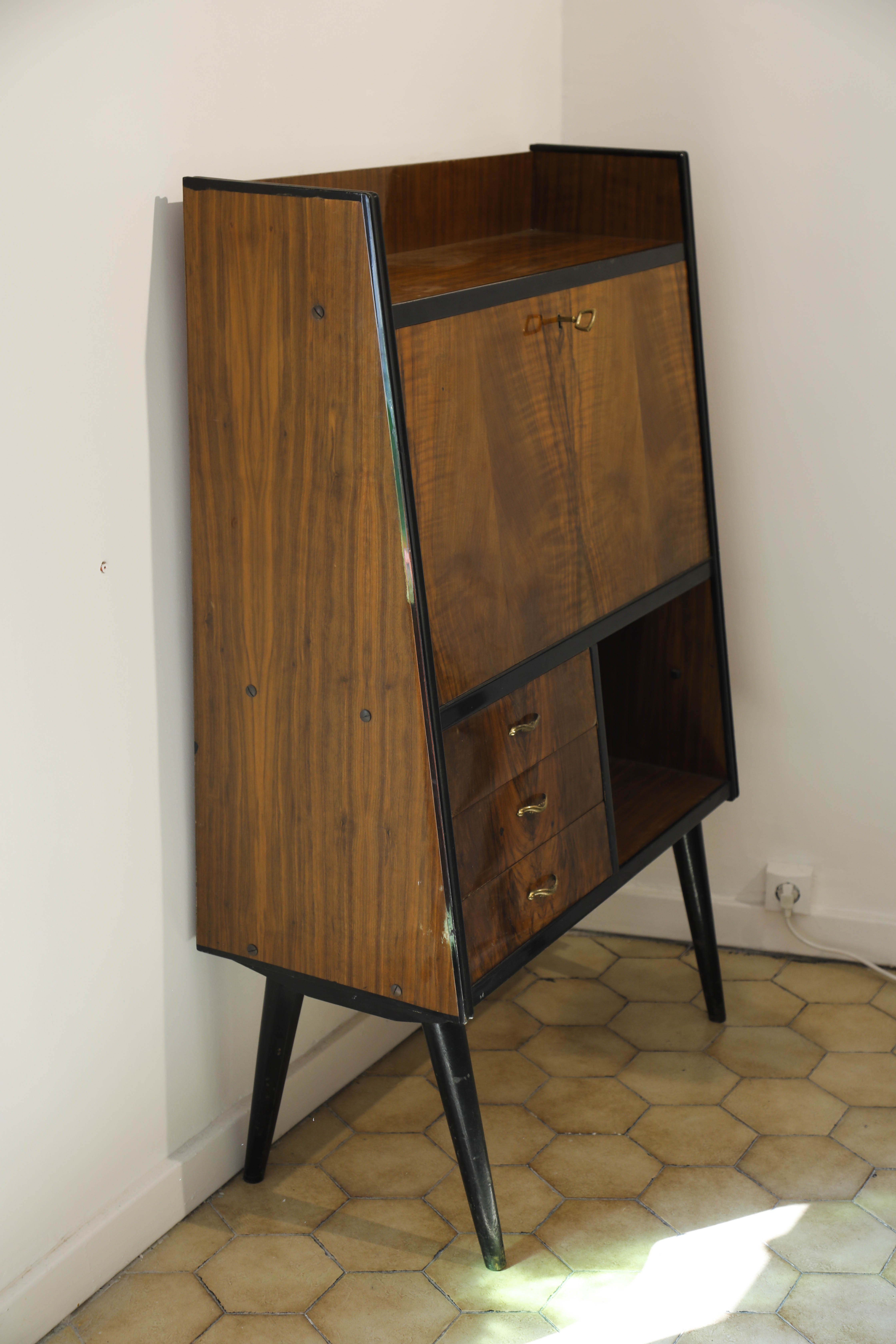 Bahut secretary wood laqué 70s