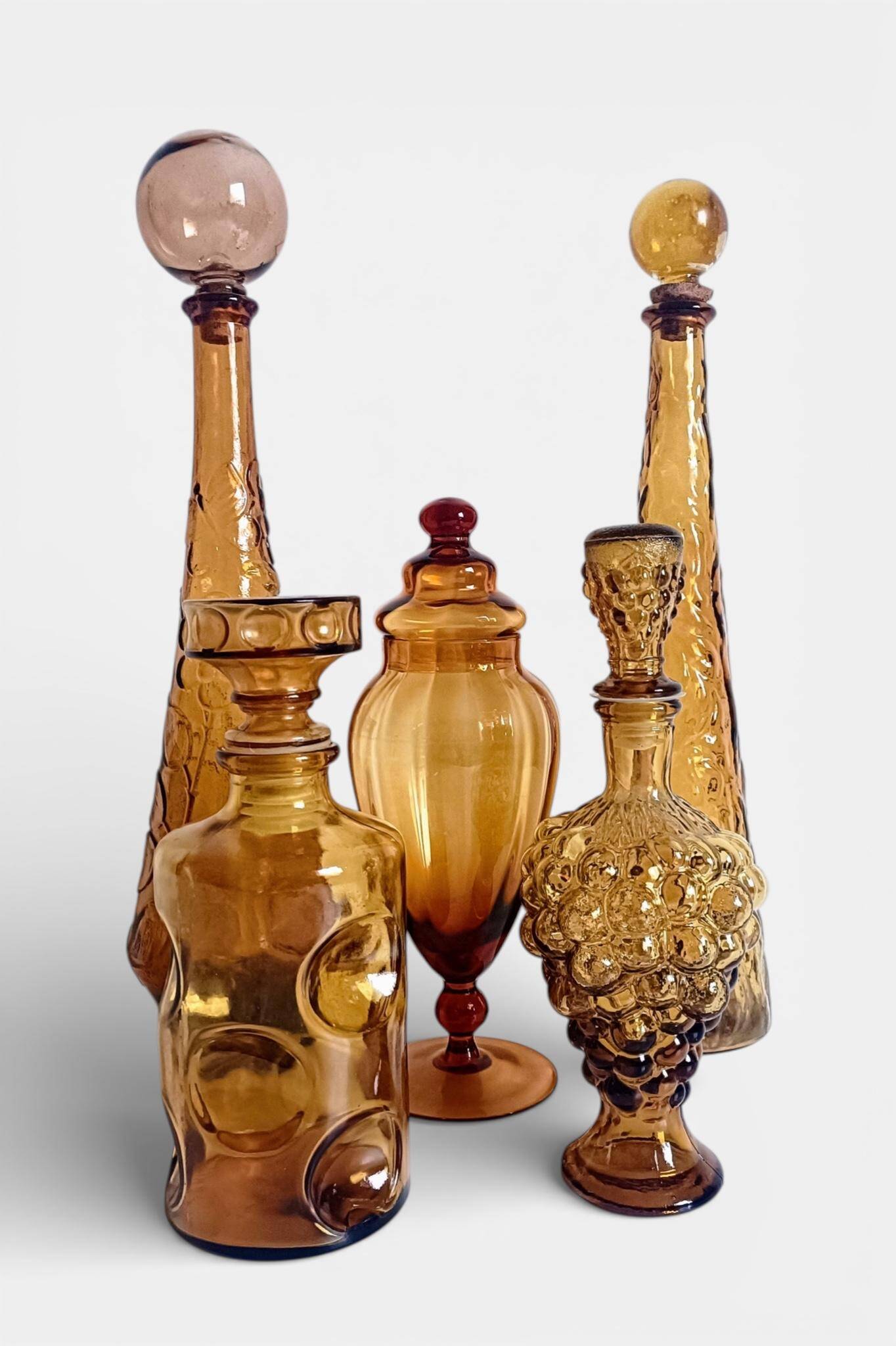 Empoli Amber Glass Decanter Set by Wayne Husted, Handmade in Italy