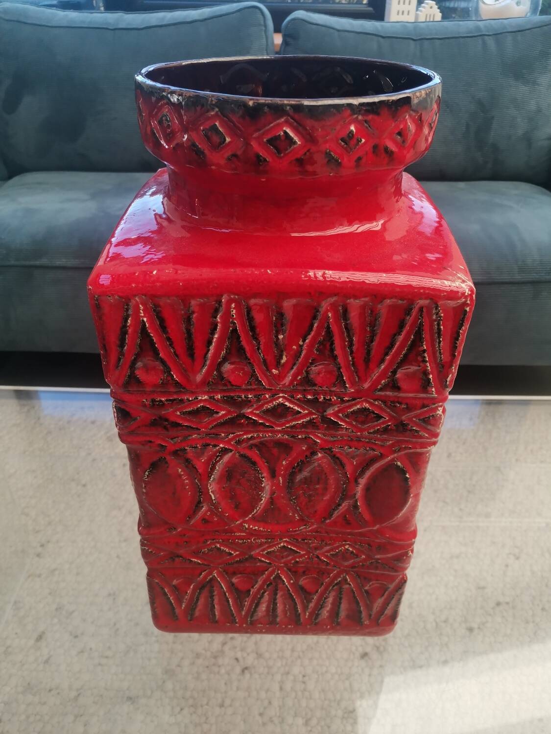 Large BAY Keramik Floor Vase 45 cm Red Vintage West Germany Bodo Mans