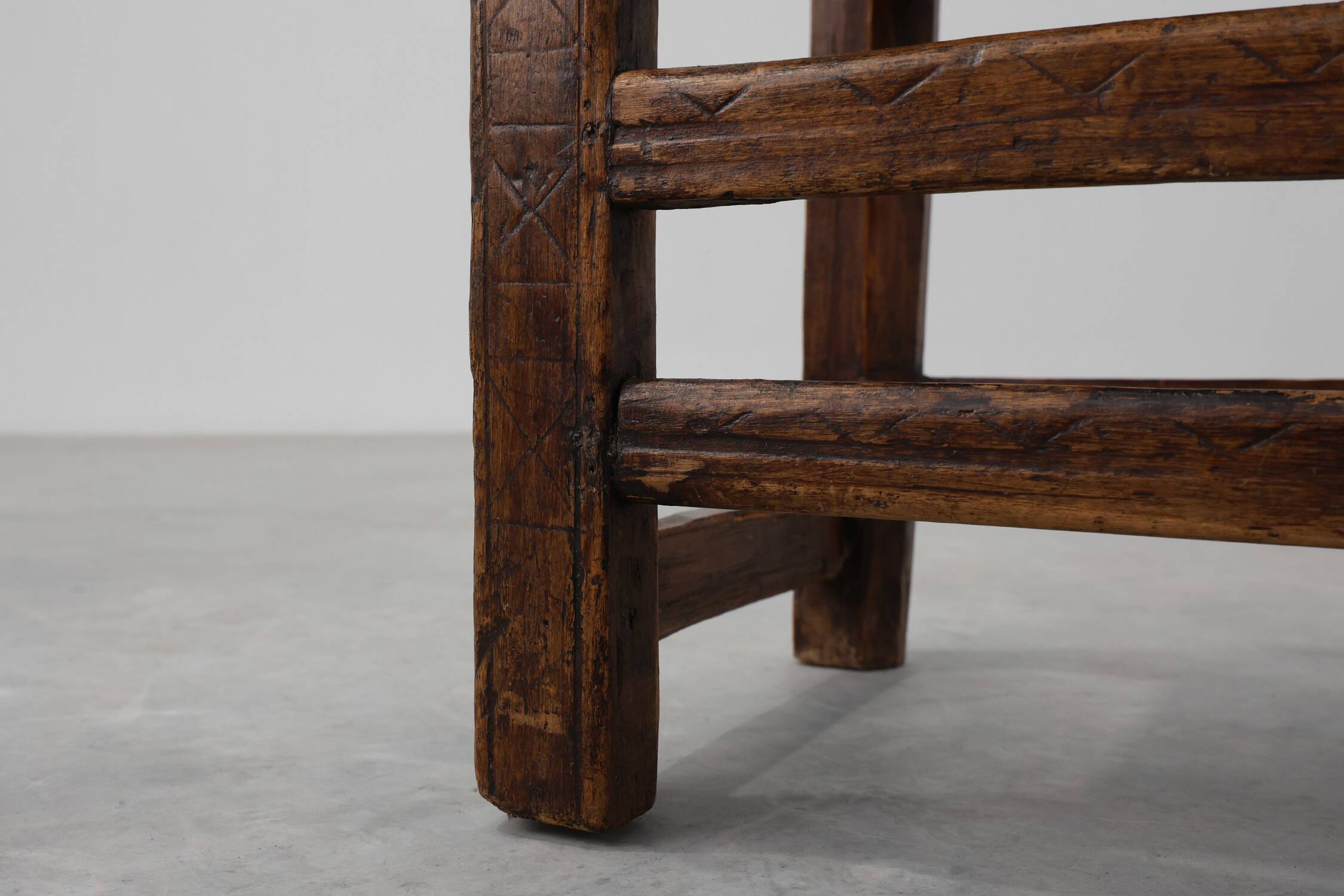 19th Century Spanish Hand-Carved oak Side Chair with Velour Seat