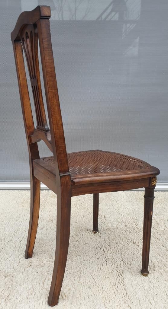 Chair canned 1900 marquetry and bronze louis XVI style