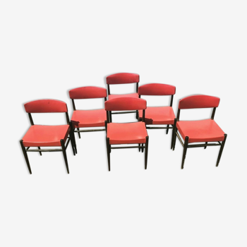 6 chairs year 70 imitation red leather