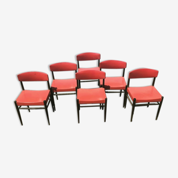 6 chaises année 70 simili cuir rouge