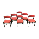 6 chaises année 70 simili cuir rouge