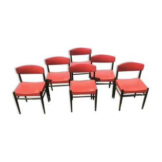 6 chaises année 70 simili cuir rouge