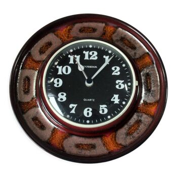 Ceramic wall clock, kitchen clock, made by Dugena, with Junghans-Quartz-movement, vintage