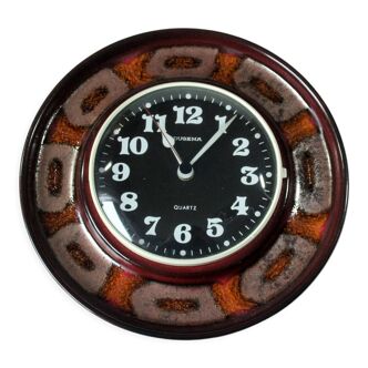 Horloge murale en céramique horloge de cuisine réalisée par Dugena, avec mouvement Junghans-Quartz, vintage