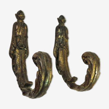 Pair of hooks / kisses / coat rack in bronze NINETEENTH CENTURY