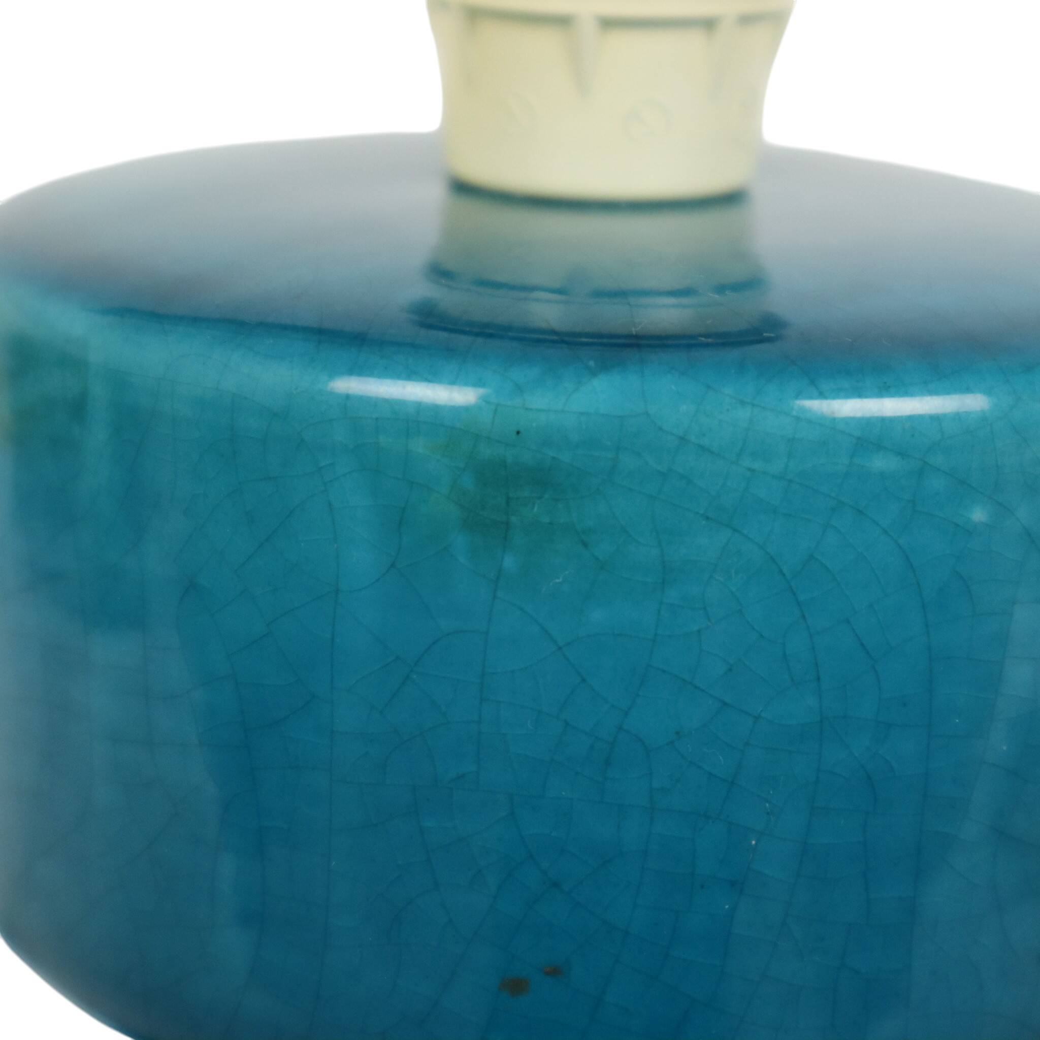 Italian Round Blue Ceramic Lamp Cracked 24cm
