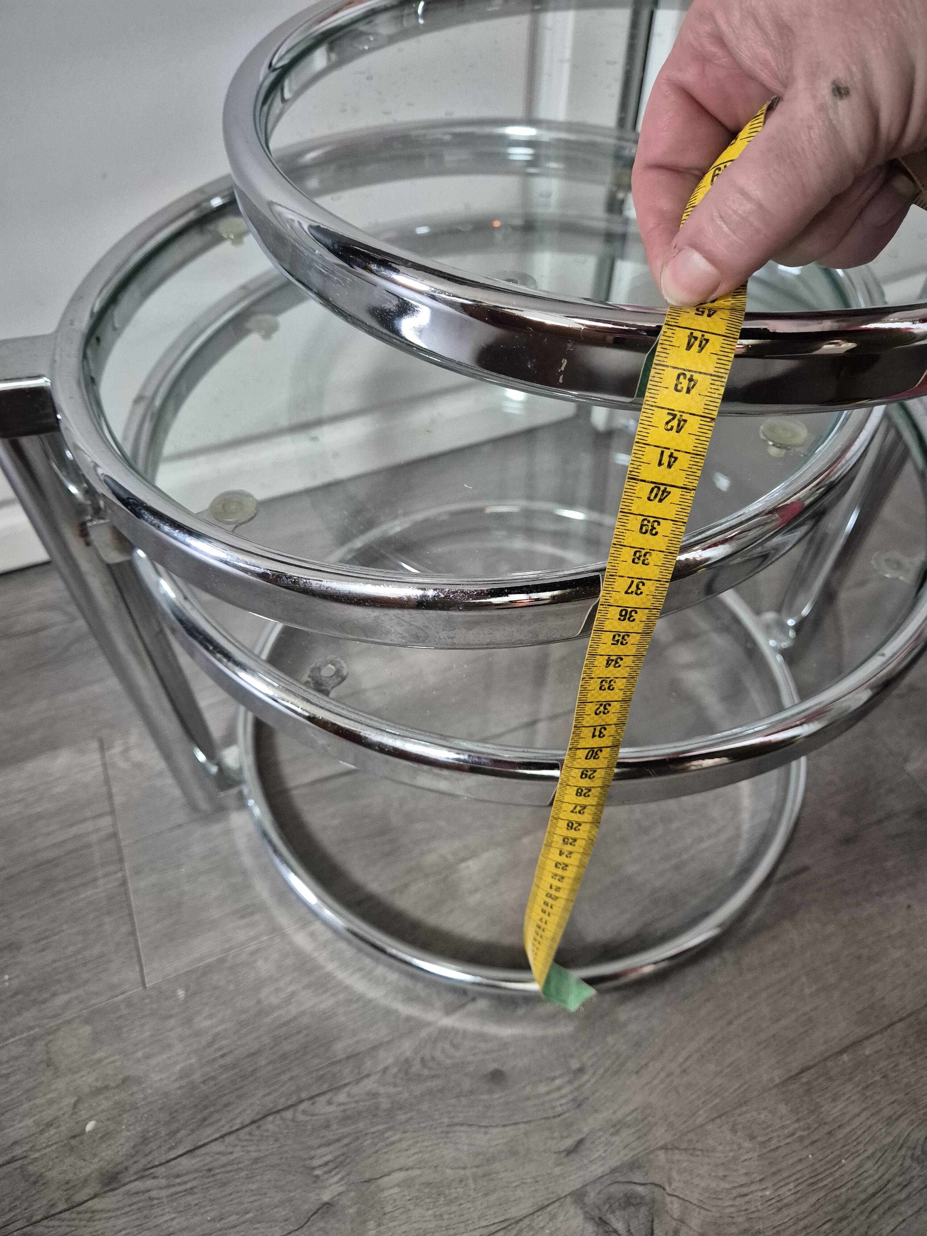 vintage coffee table leitmotiv style design 70 chrome and glass 3 shelves