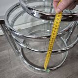 table basse vintage style leitmotiv design 70 chrome et verre 3 plateaux