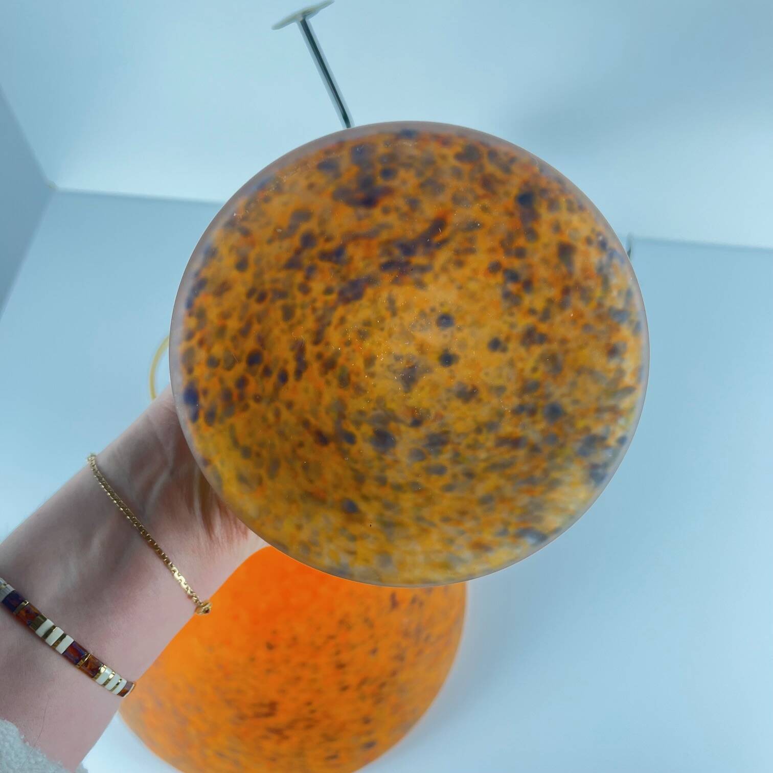 Orange speckled glass mushroom lamp, Massive, Belgium 1970.