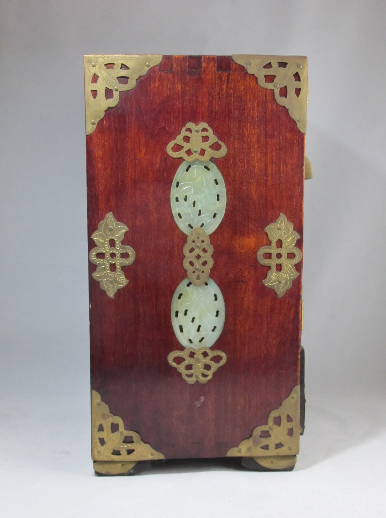 Very large Chinese wooden jewelry box adorned with jade plates