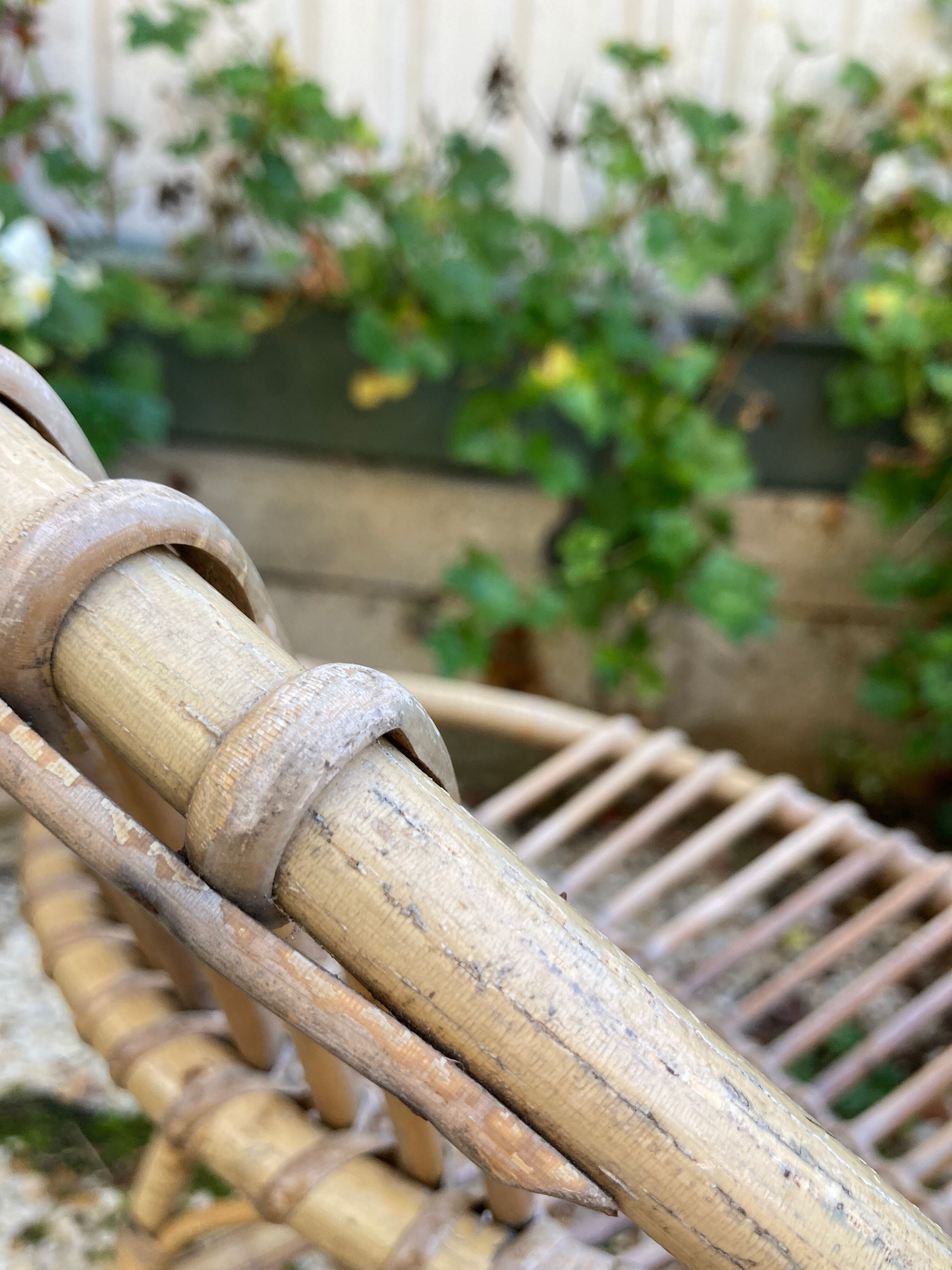 Set of 3 vintage rattan armchairs