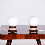 Pair of midcentury table lamps, ceramics, opal glass, functional, czechia, 1950s