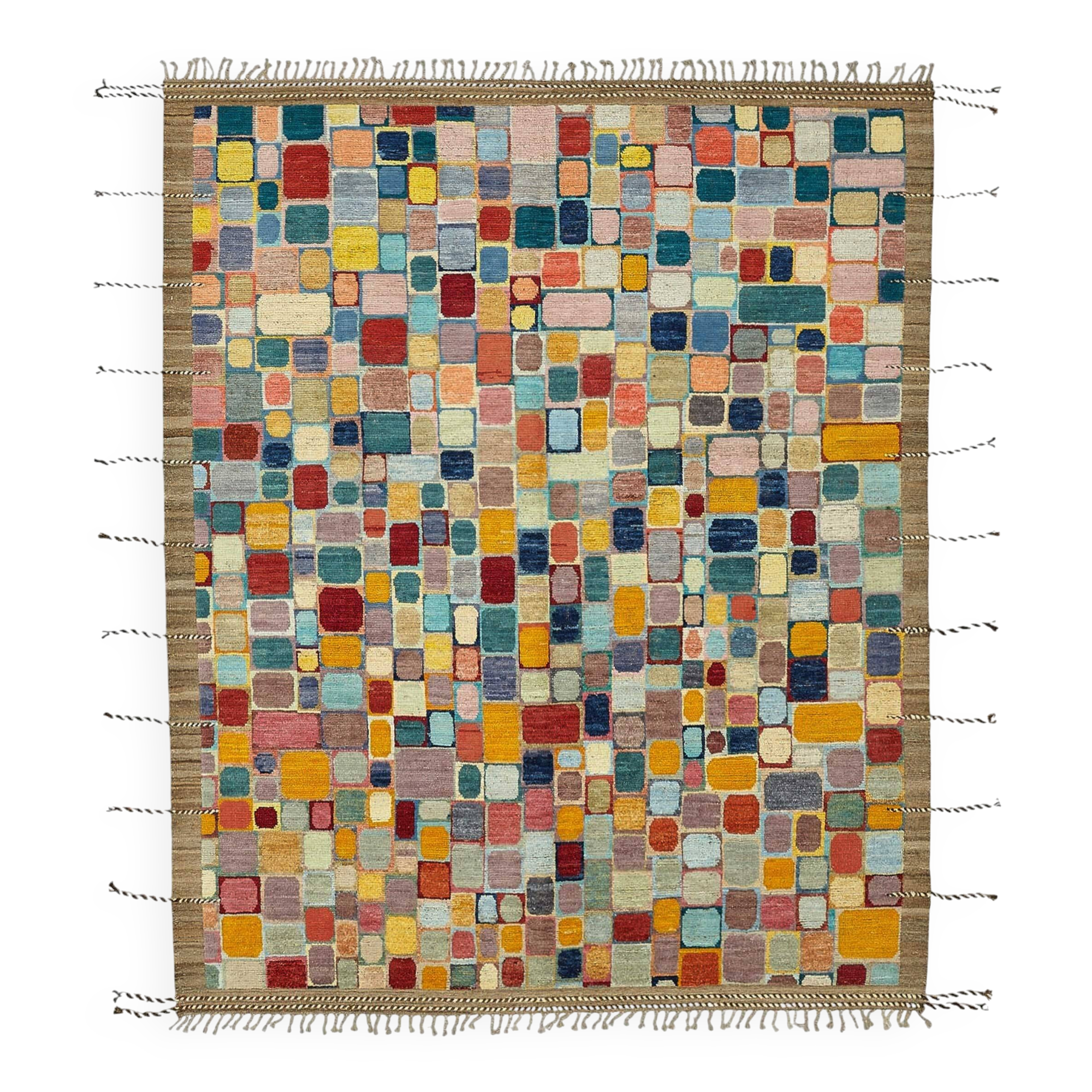 Hand-Knotted Turkish Contemporary 254 cm x 313 cm Multicolor Wool Carpet