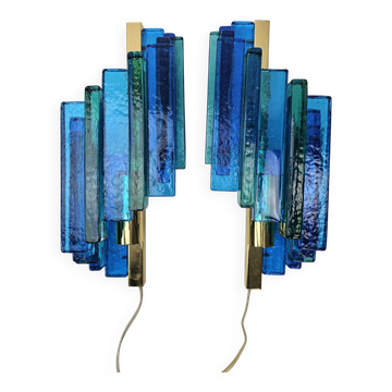 Set of wall lamps in rare blue colour by Svend Aage Holm Sorensen for Hazel & Teudt