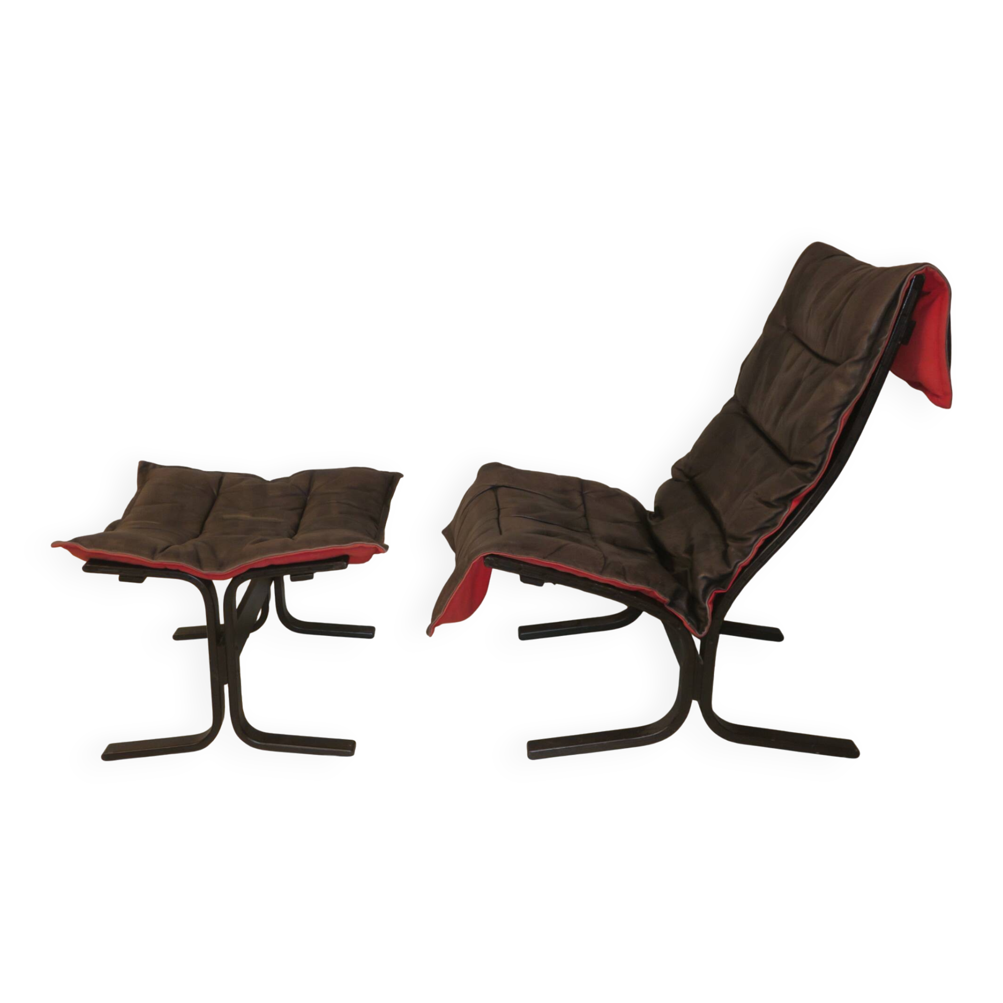 Westnofa patinated leather lounge chair with footrest, Norway 1960s