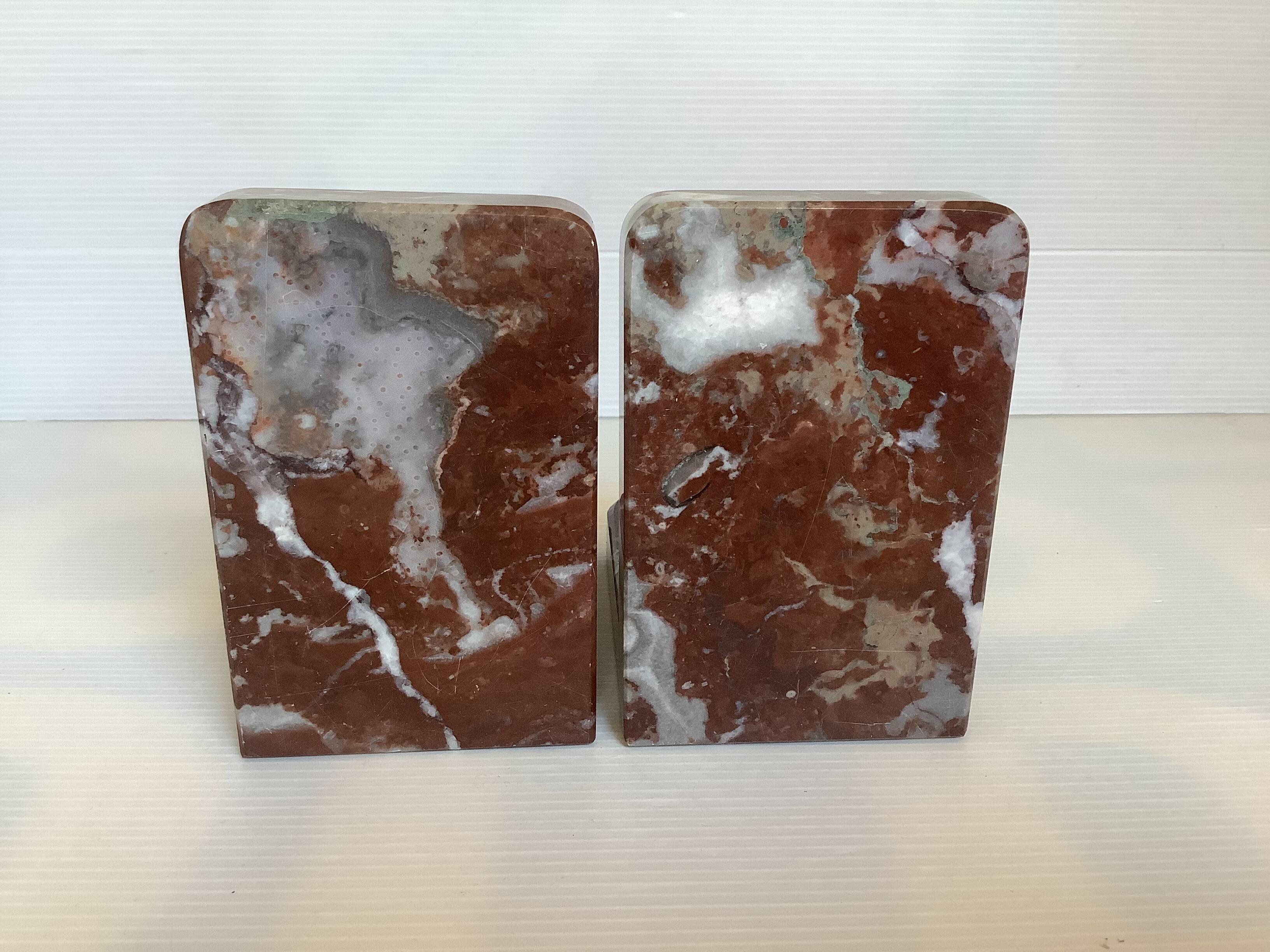 Pair of art deco morello cherry marble bookends