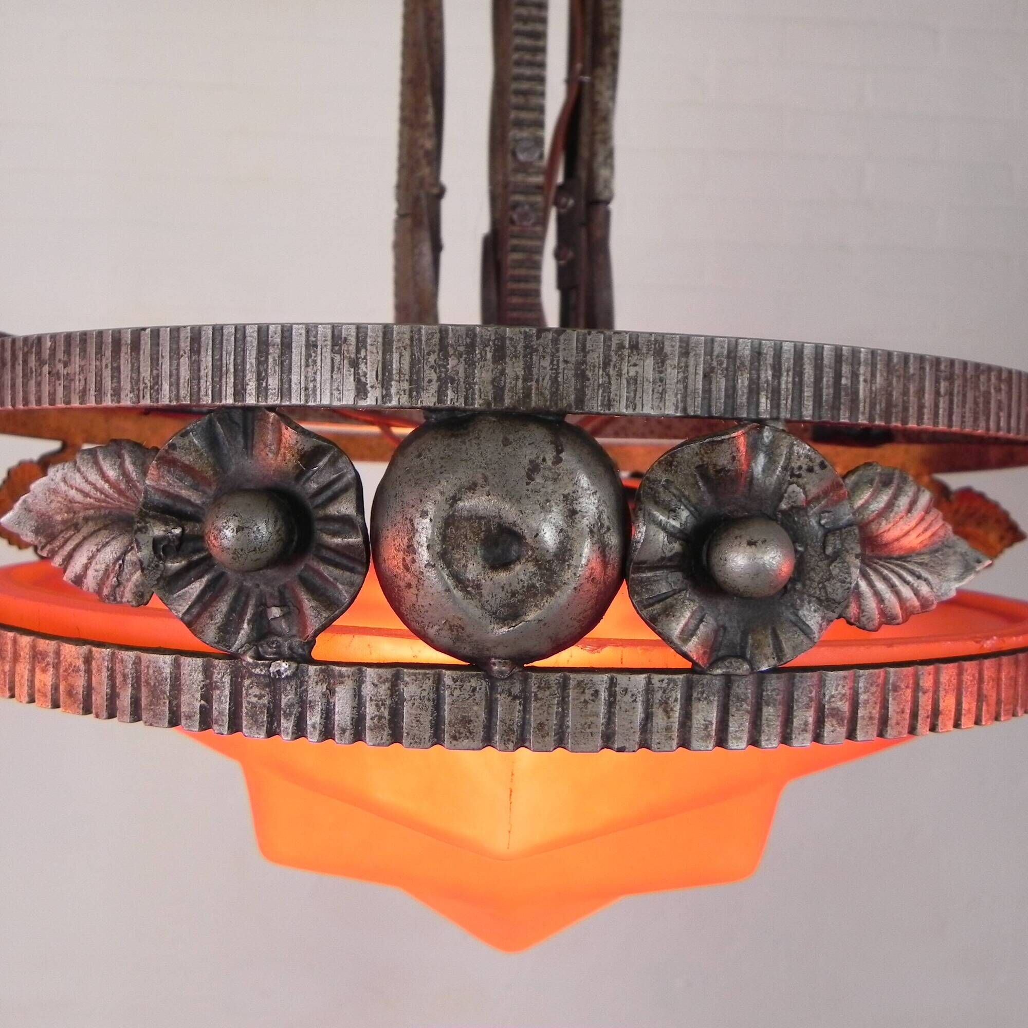 Art Deco pendant lamp with glass bowl and 3 chalices, 1930s