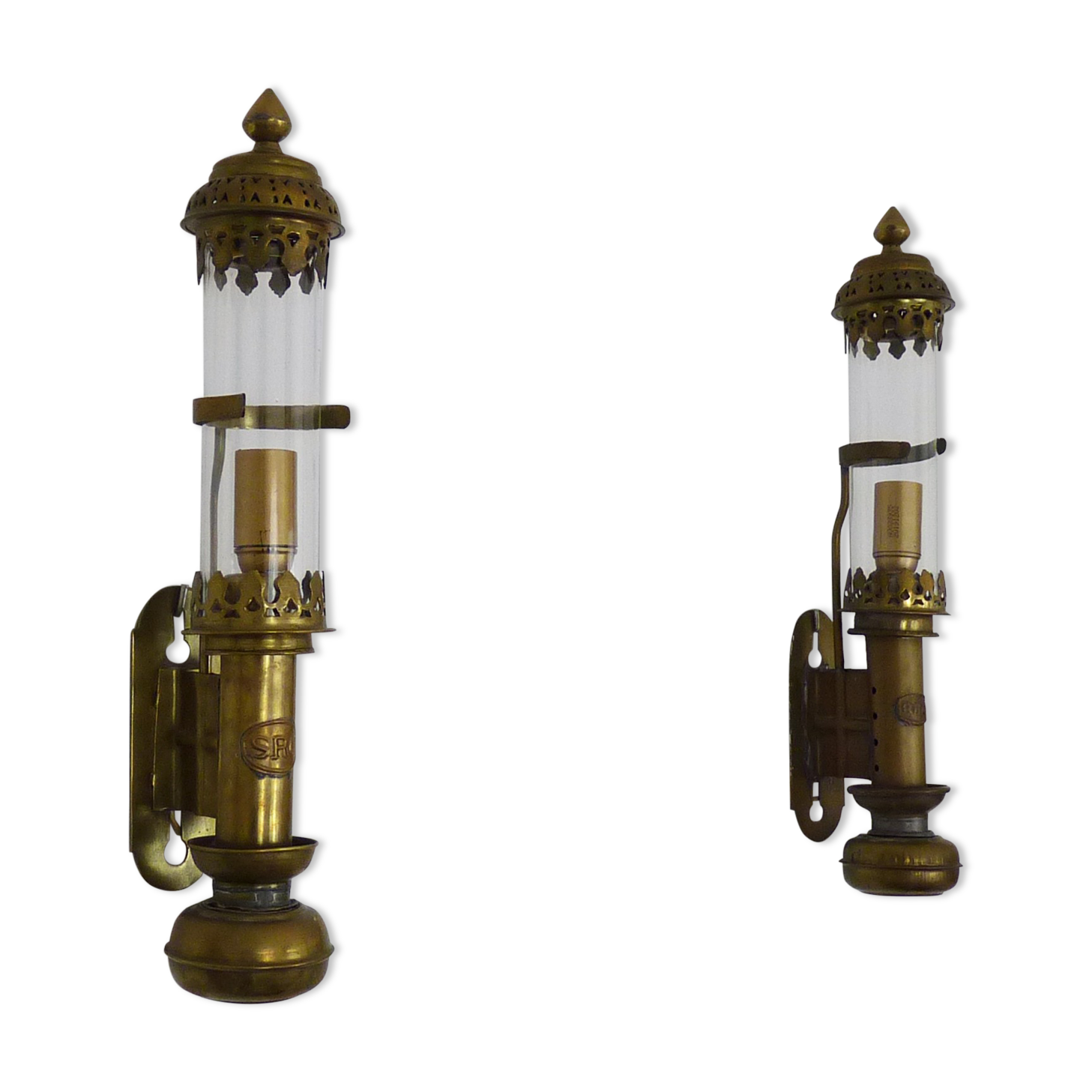 Pair of vintage CBC brass train wall lamps, year 50