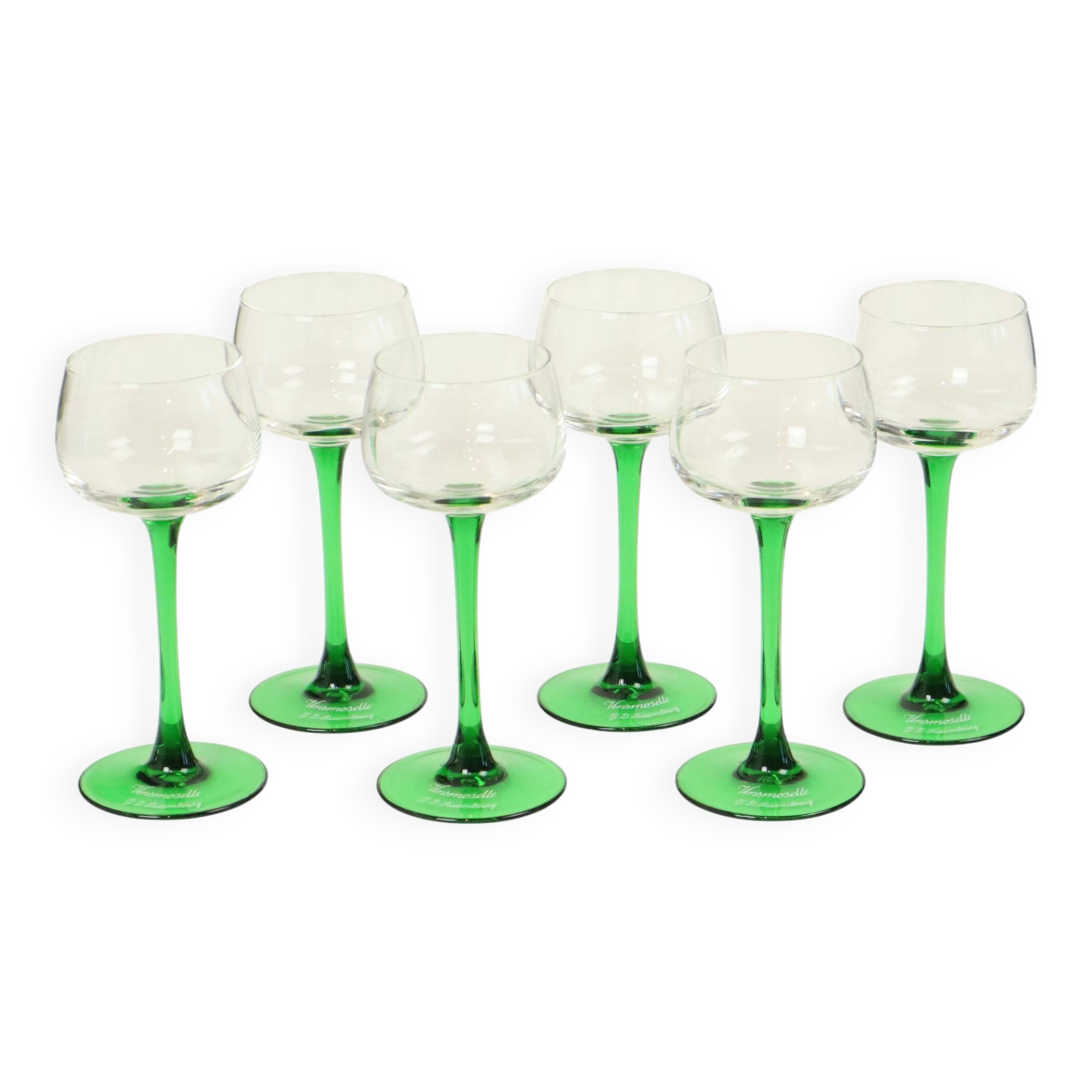 Set of 6 Vintage Luminarc Vins Moselle Wine Glasses Green