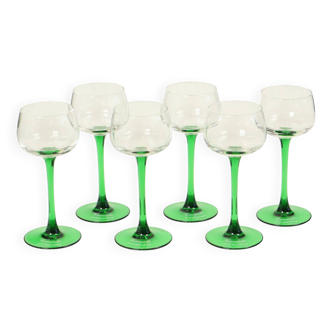 Set of 6 Vintage Luminarc Vins Moselle Wine Glasses Green