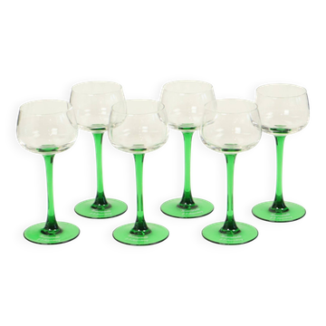 Set of 6 Vintage Luminarc Vins Moselle Wine Glasses Green