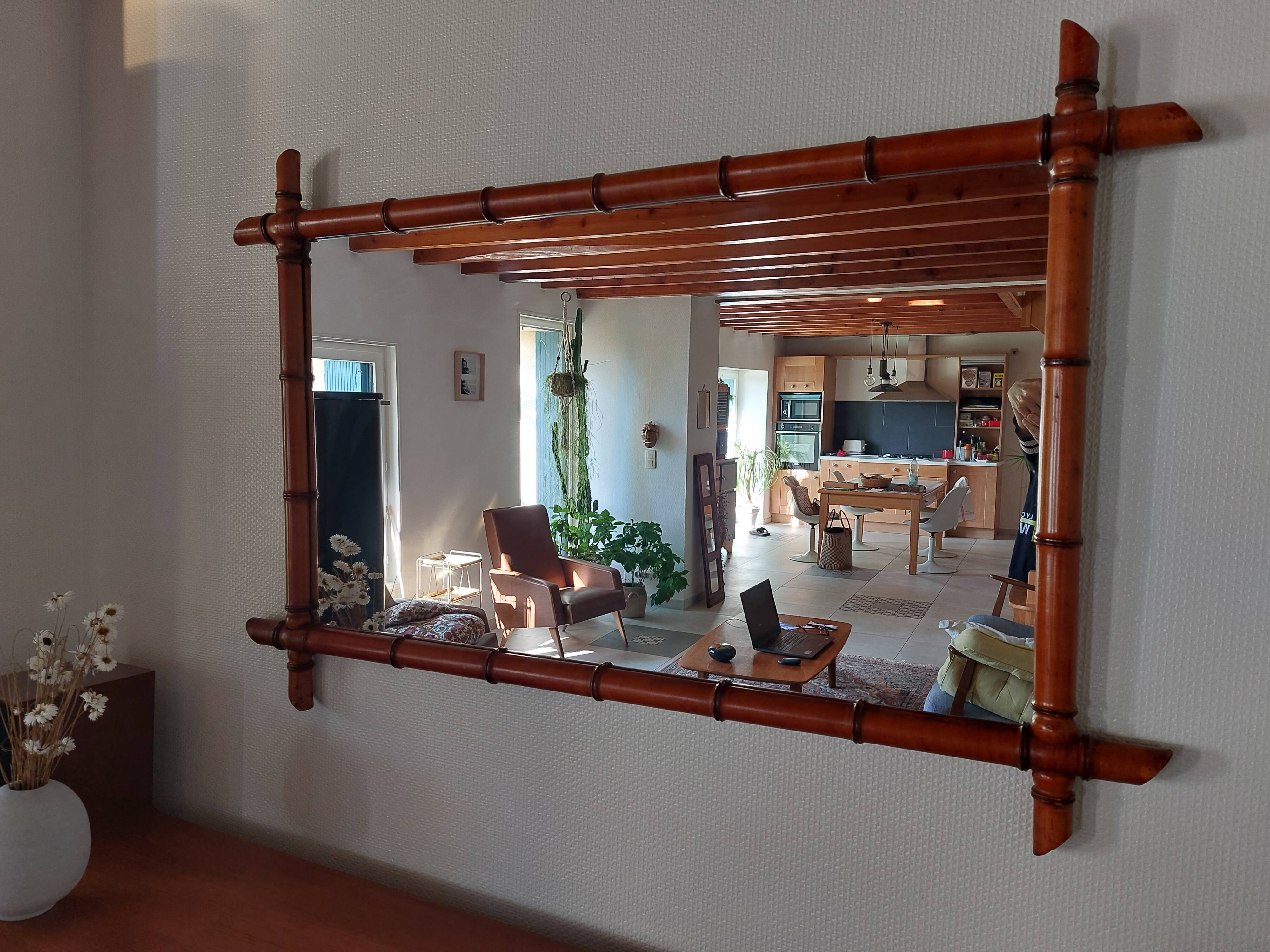 large mirror, bamboo, vintage