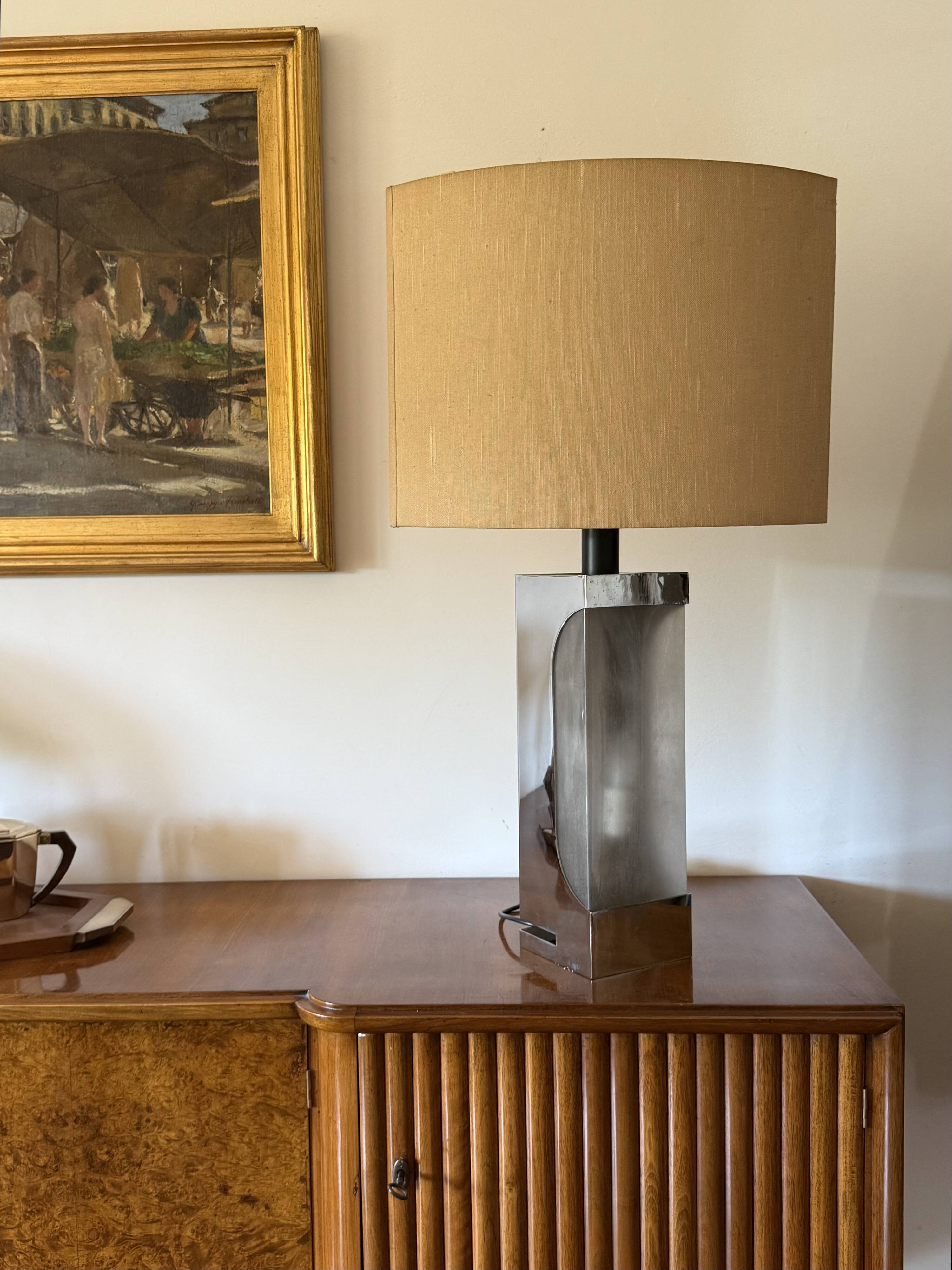 Hollywood regency chromed table lamp base, Luci Milano Italy, 1970s