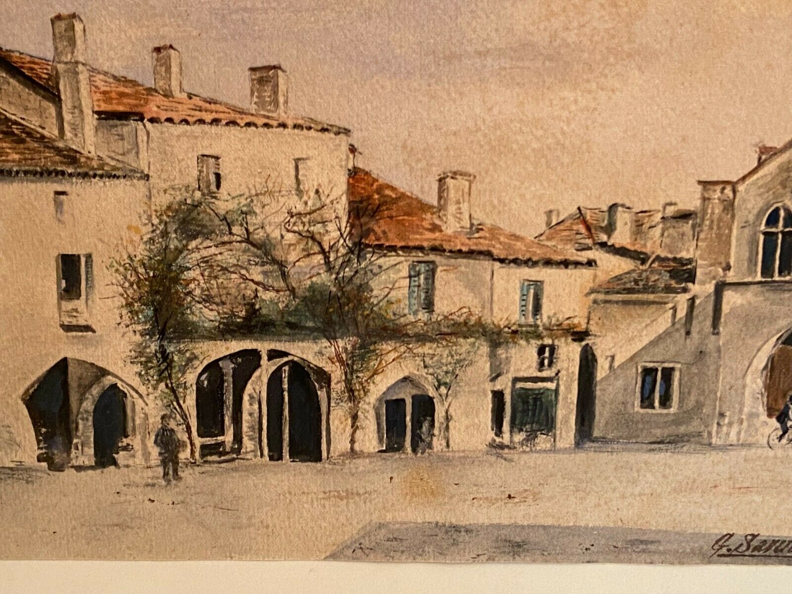 Watercolor signed Sarineau representing a view of a village