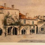 Watercolor signed Sarineau representing a view of a village