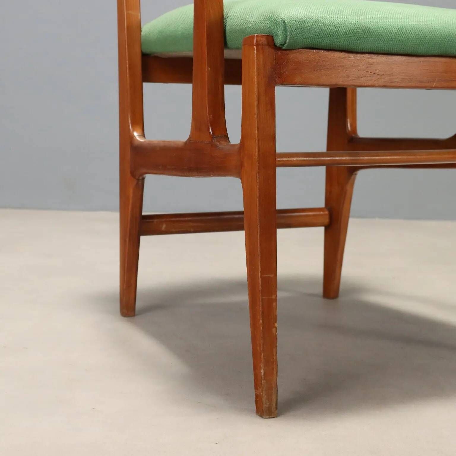 Vintage wooden and fabric armchair, Italian design from the 1950s.