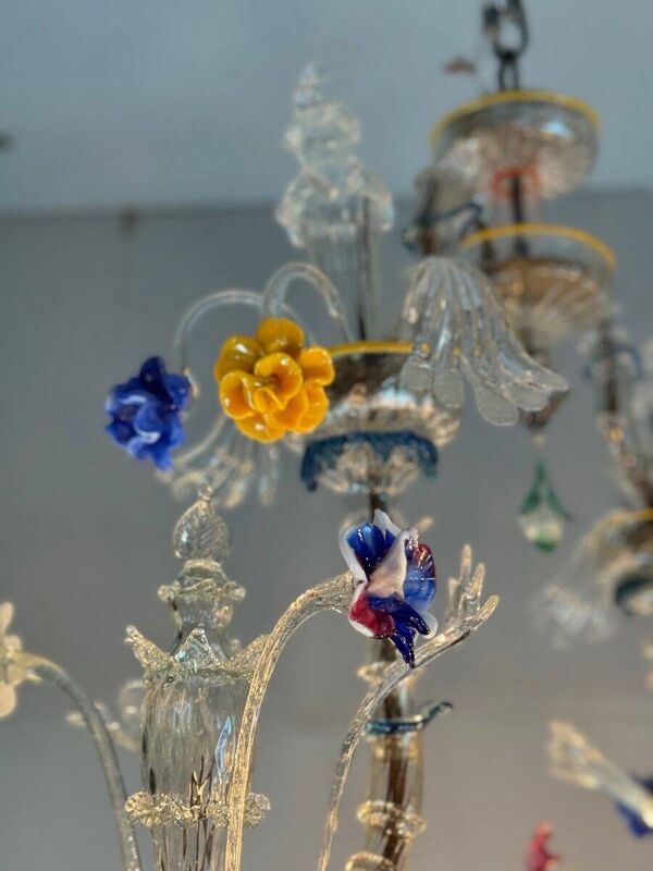 Lustre Rezzonico gondole en verre de Murano multicolore, vers 1900
