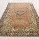 Vintage Turkish rug in red and beige with floral medallion, 199 × 288 cm