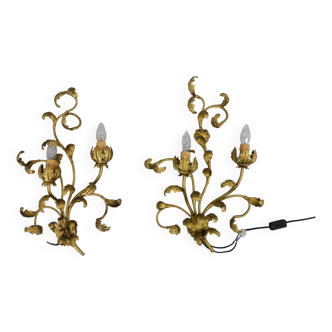 Set of Two Gilt Wall Lamps, Italy, 1960s