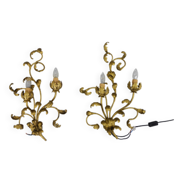 Set of Two Gilt Wall Lamps, Italy, 1960s